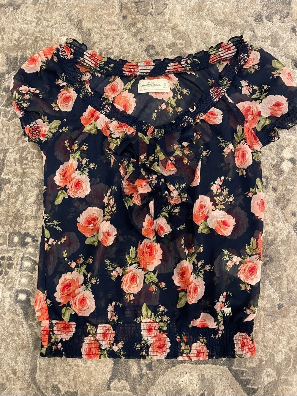Abercrombie & Fitch Floral Short Sleeve Blouse Blue & Pink Size Medium